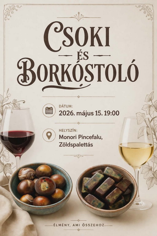 Csoki és borkóstoló a zöldspalettásban